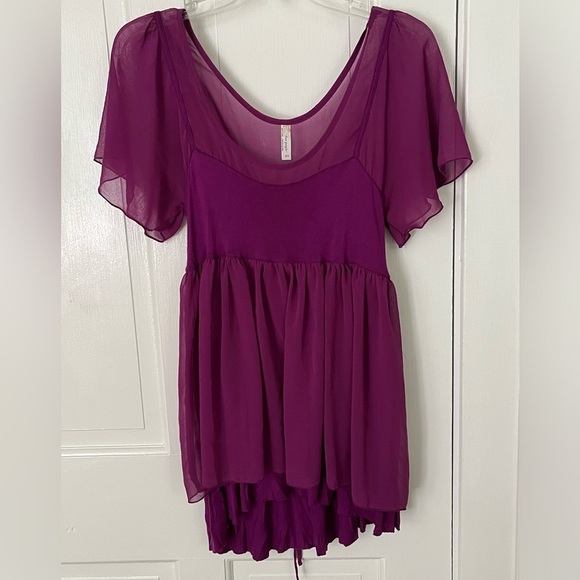 Free People Purple Chiffon Layered Corset Back Flutter Fairycore Shirt Blouse S - Picture 1 of 11